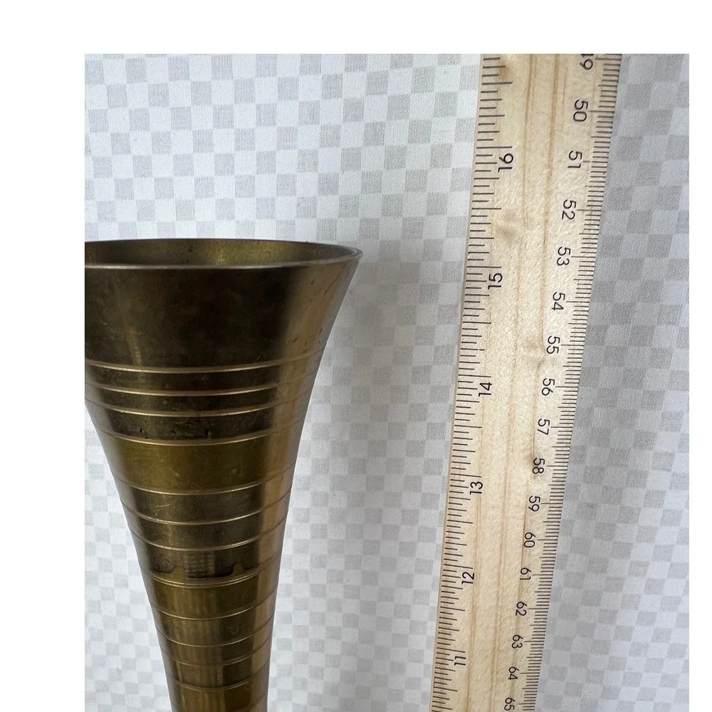Vintage Etched Brass Floral Vase Tall Bud Vase Gold Tone Boho Decor 15